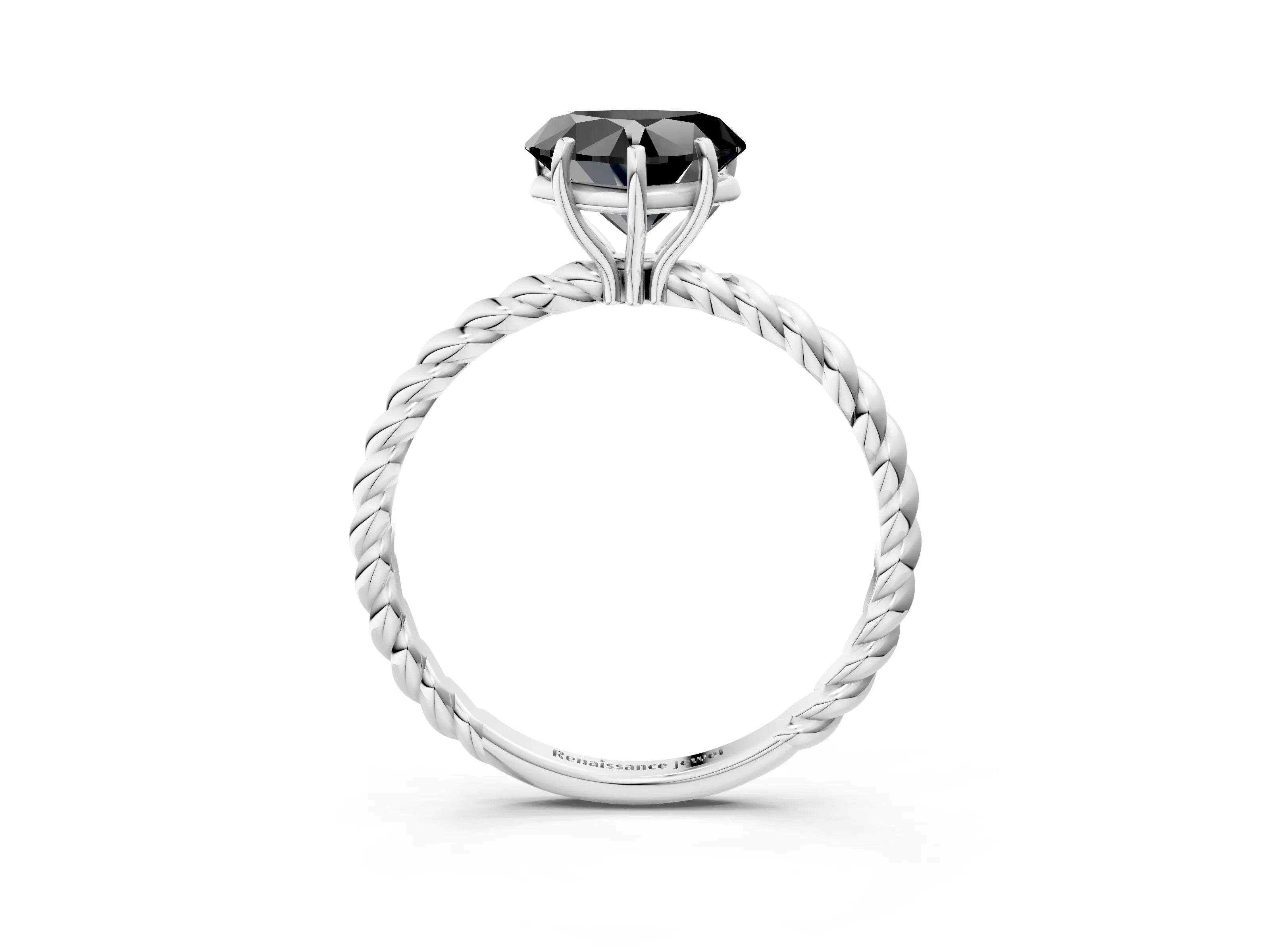 White gold Fancy Black Heart Cut Solitaire Twisted Band 4-Prong Ring_27