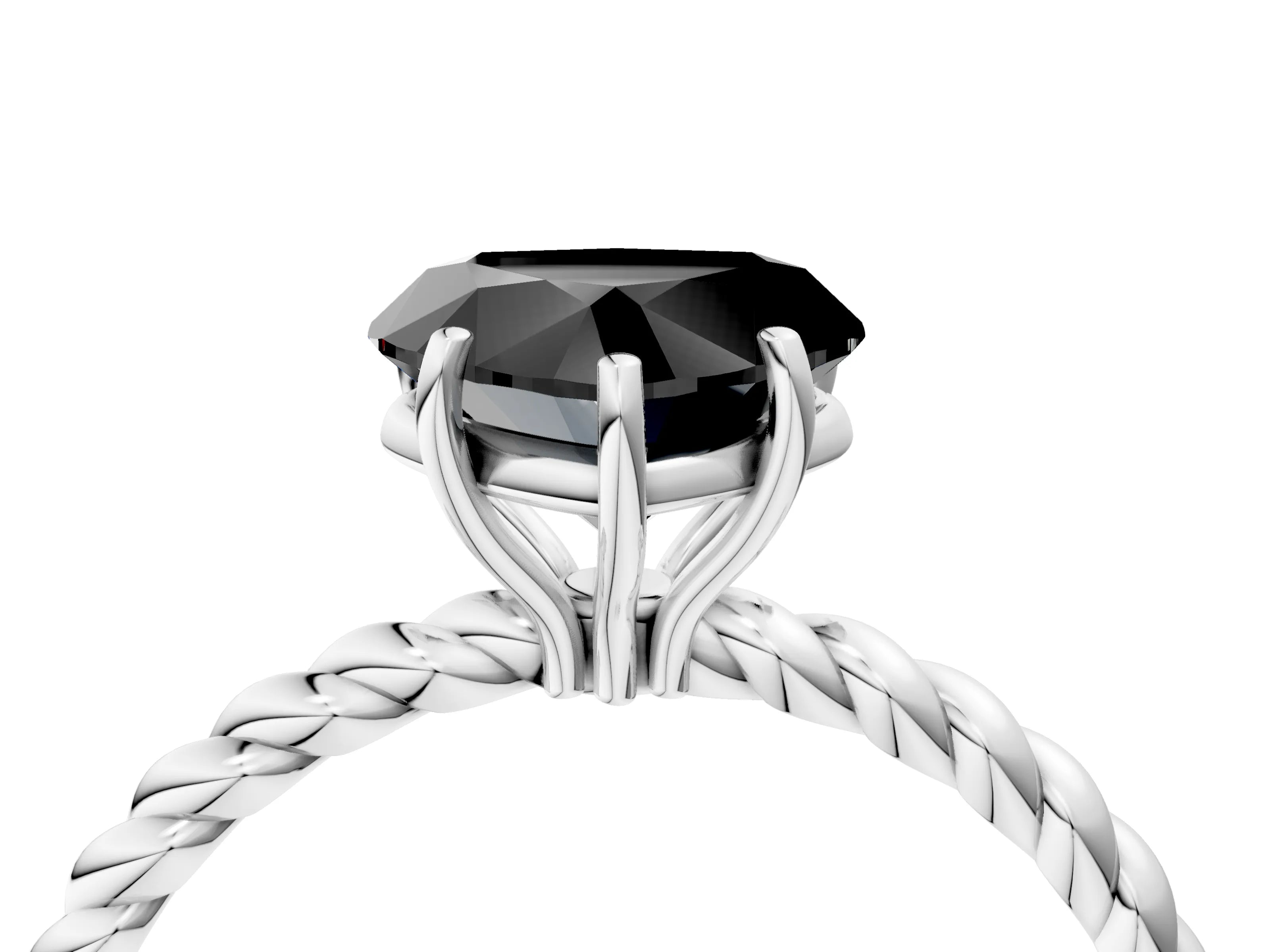 White gold Fancy Black Heart Cut Solitaire Twisted Band 4-Prong Ring_28