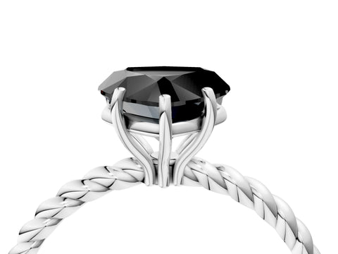 White gold Fancy Black Heart Cut Solitaire Twisted Band 4-Prong Ring_28