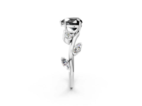 White gold Fancy Black Heart Cut Solitaire Twisted Band Marquise Accent Prong Setting Ring_2
