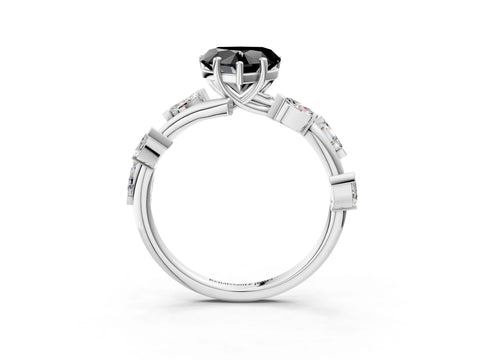 White gold Fancy Black Heart Cut Solitaire Twisted Band Marquise Accent Prong Setting Ring_3