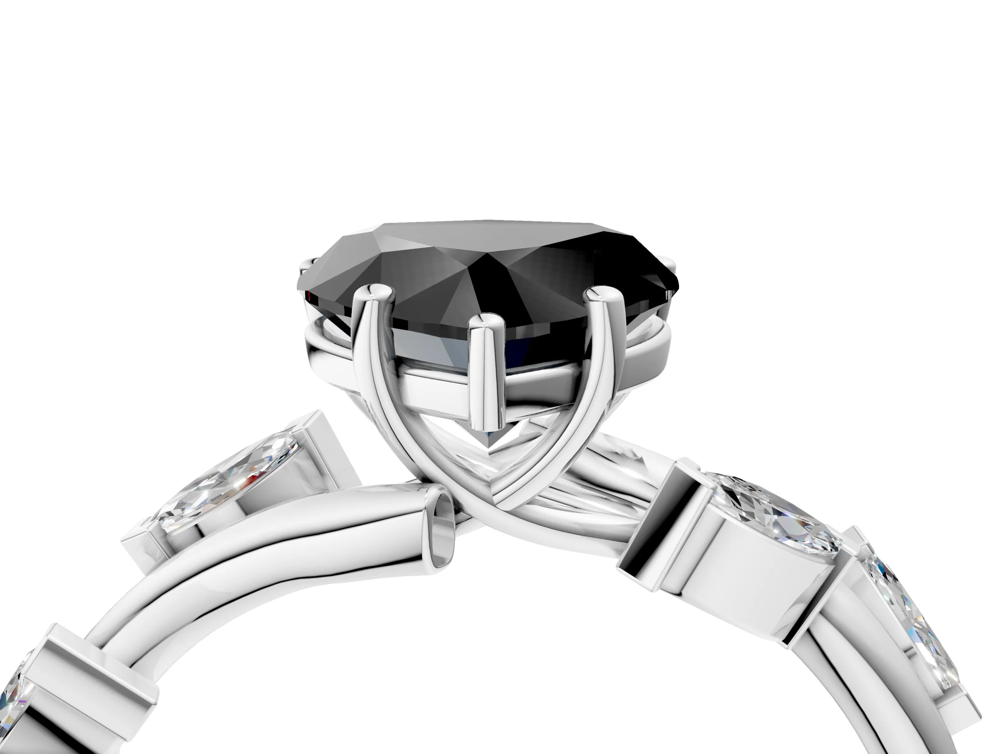 White gold Fancy Black Heart Cut Solitaire Twisted Band Marquise Accent Prong Setting Ring_4