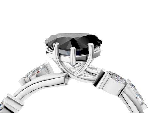 White gold Fancy Black Heart Cut Solitaire Twisted Band Marquise Accent Prong Setting Ring_4