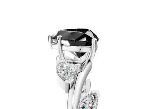 White gold Fancy Black Heart Cut Solitaire Twisted Band Marquise Accent Prong Setting Ring_5