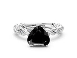 White gold Fancy Black Heart Cut Solitaire Twisted Band with Pavé Accents and Four-Prong Setting