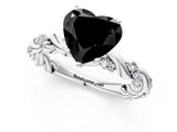 White gold Fancy Black Heart Cut Solitaire Twisted Band with Pavé Accents and Four-Prong Setting_1