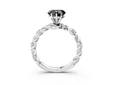 White gold Fancy Black Heart Cut Solitaire Twisted Band with Pavé Accents and Four-Prong Setting_3