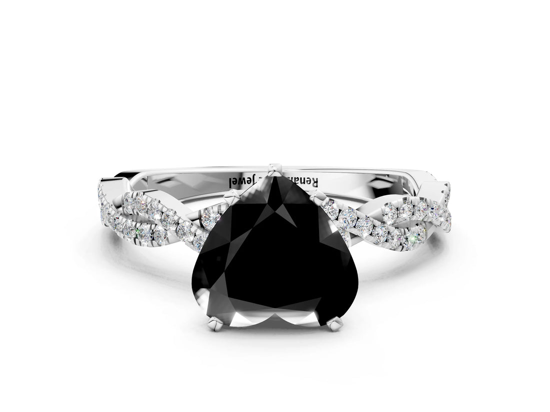 White gold Fancy Black Heart Cut Solitaire Twisted Pave Band with Four-Prong Setting_15