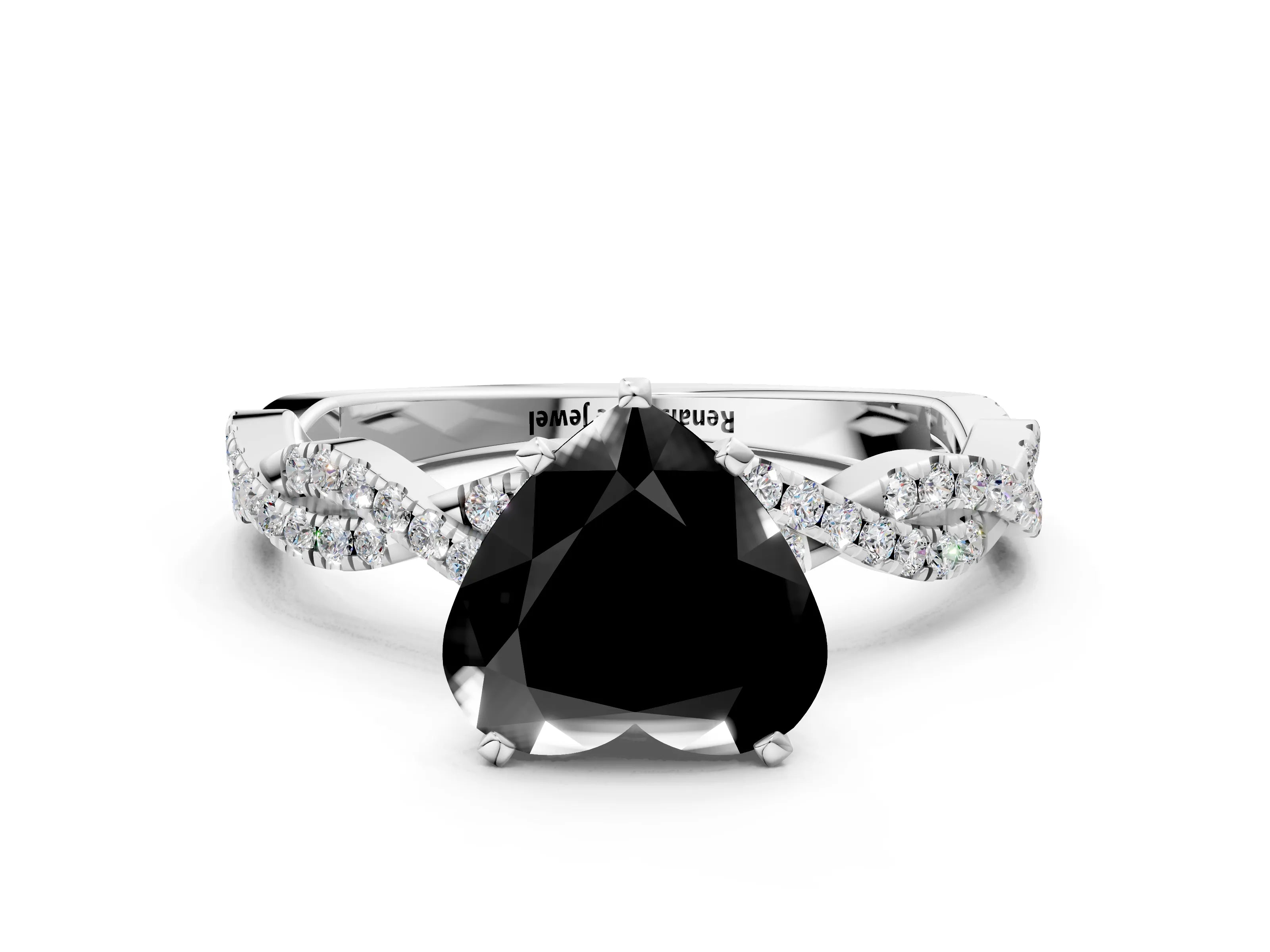 White gold Fancy Black Heart Cut Solitaire Twisted Pave Band with Four-Prong Setting_15