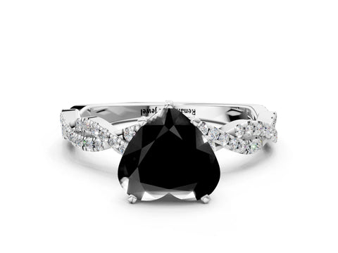 White gold Fancy Black Heart Cut Solitaire Twisted Pave Band with Four-Prong Setting_15
