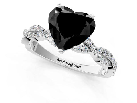 White gold Fancy Black Heart Cut Solitaire Twisted Pave Band with Four-Prong Setting_16