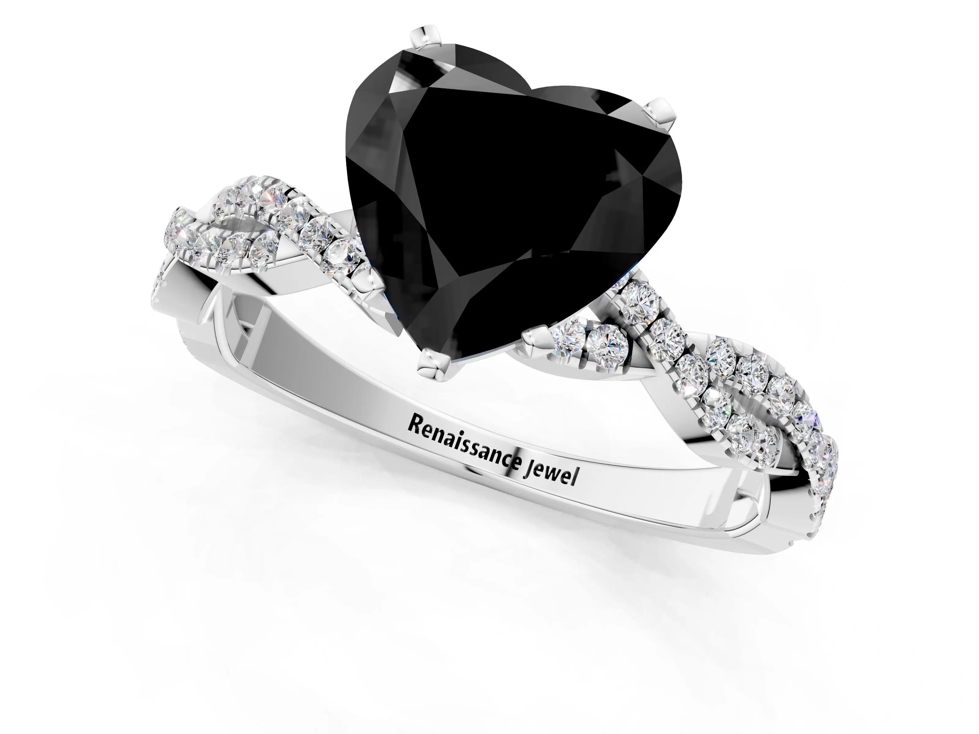 White gold Fancy Black Heart Cut Solitaire Twisted Pave Band with Four-Prong Setting_16