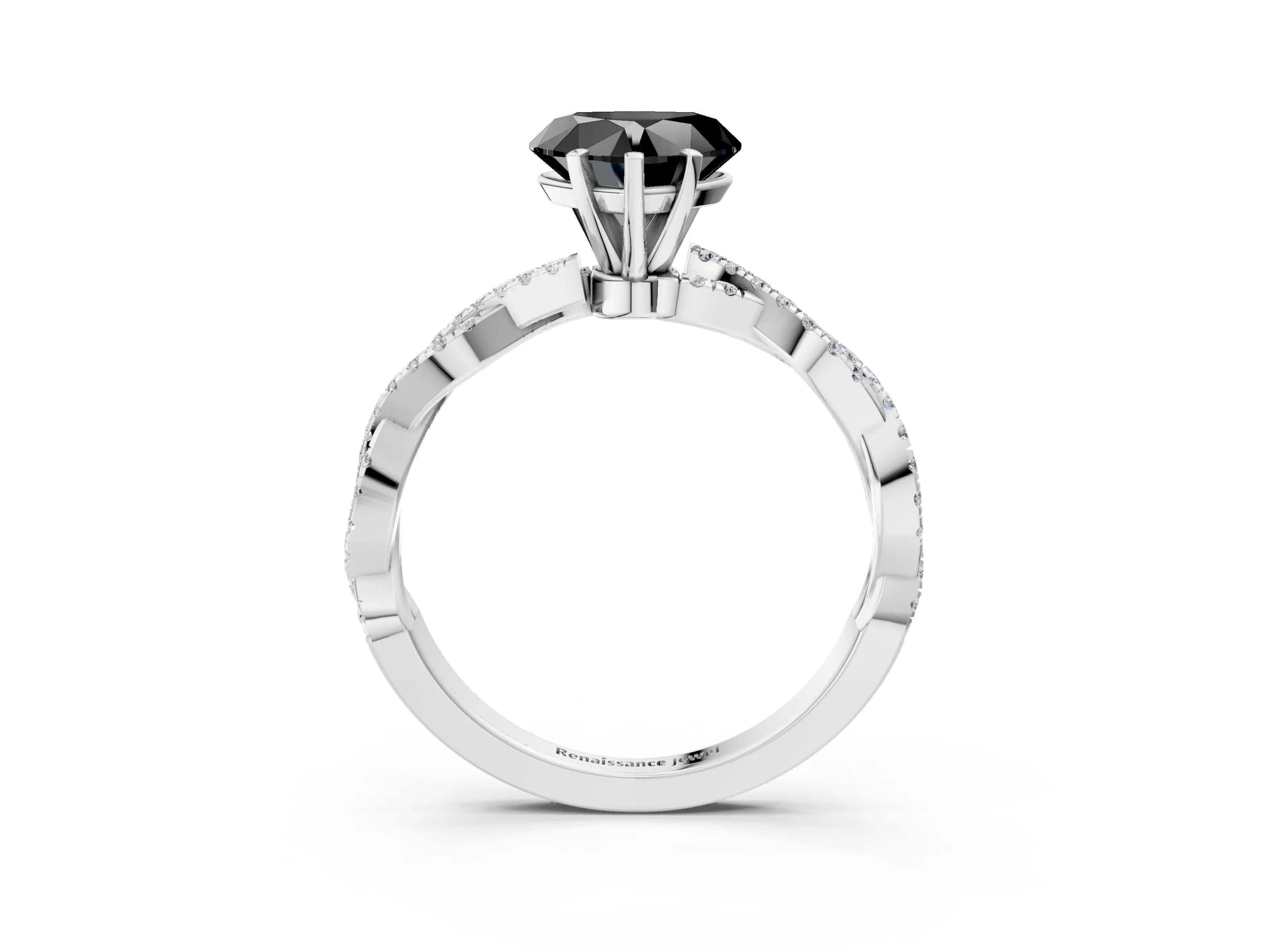 White gold Fancy Black Heart Cut Solitaire Twisted Pave Band with Four-Prong Setting_18