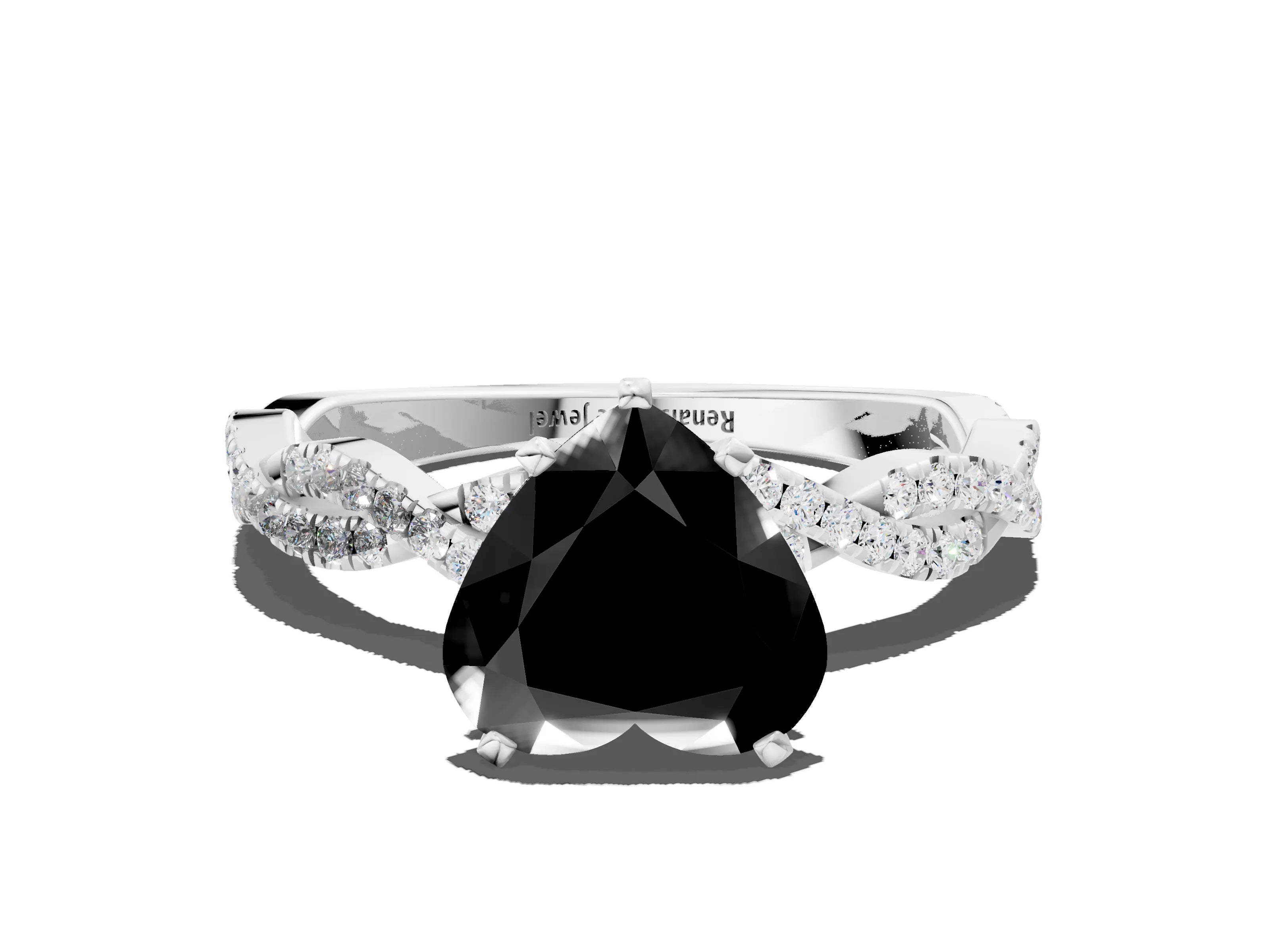 White gold Fancy Black Heart Cut Solitaire Twisted Pave Band with Four-Prong Setting_3
