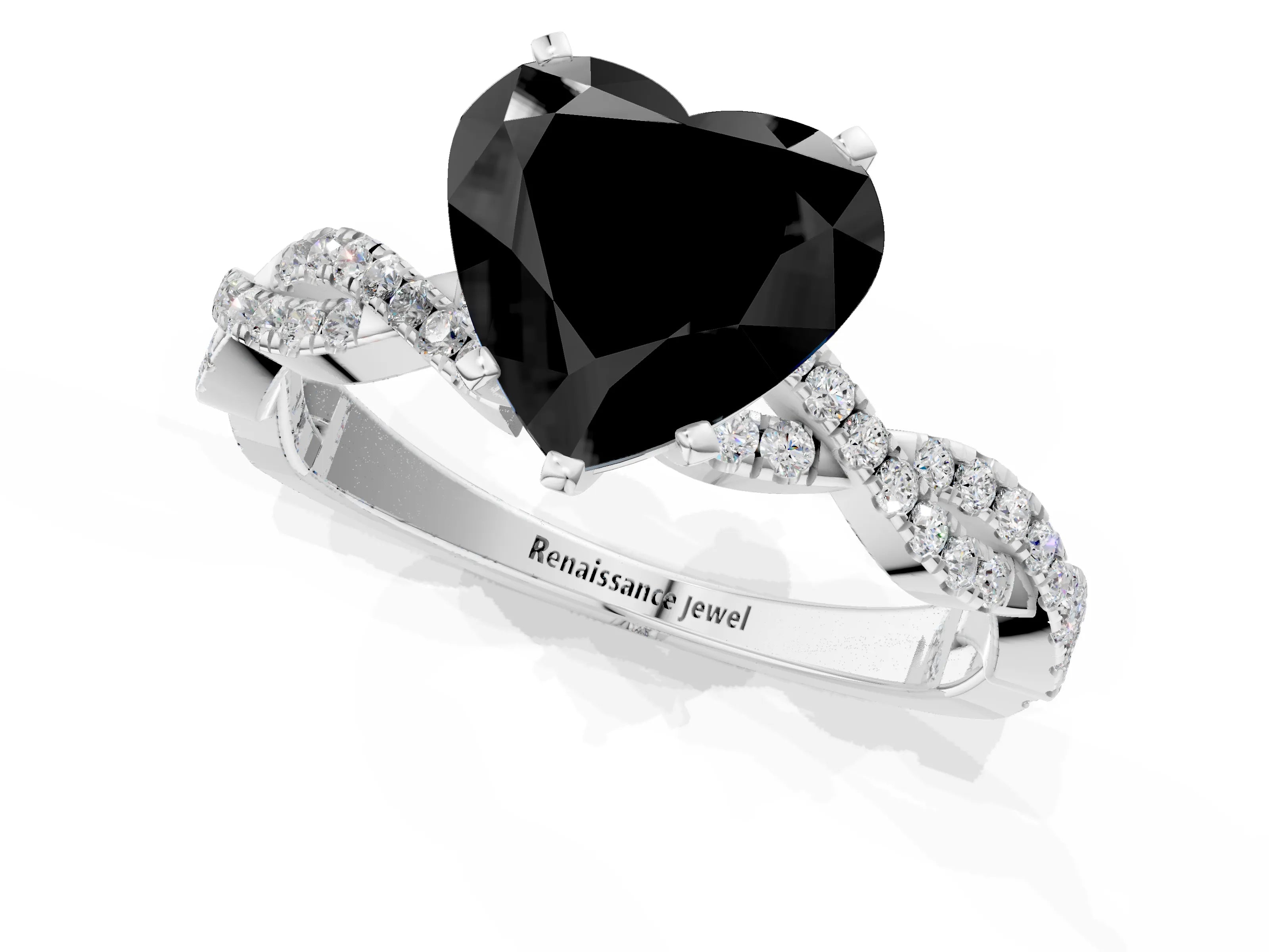 White gold Fancy Black Heart Cut Solitaire Twisted Pave Band with Four-Prong Setting_4