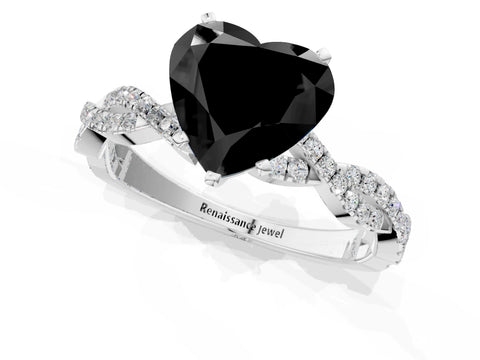 White gold Fancy Black Heart Cut Solitaire Twisted Pave Band with Four-Prong Setting_4
