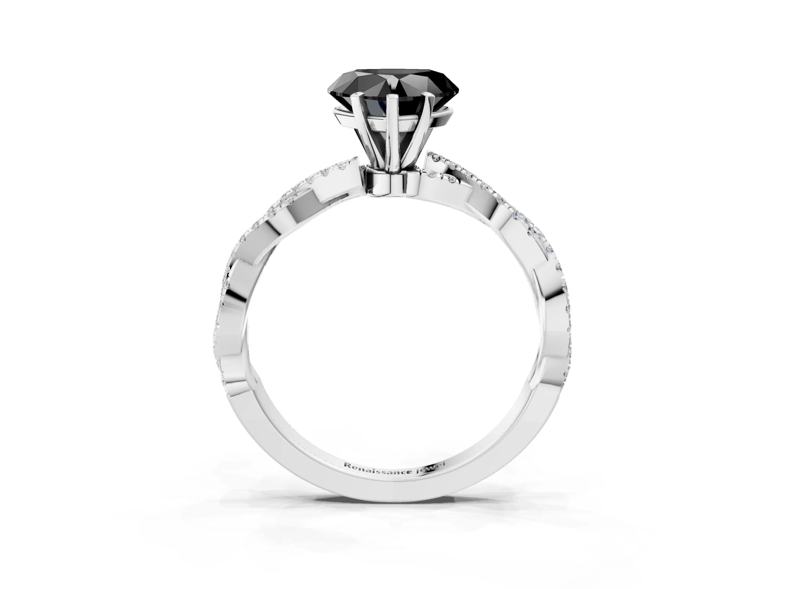 White gold Fancy Black Heart Cut Solitaire Twisted Pave Band with Four-Prong Setting_6