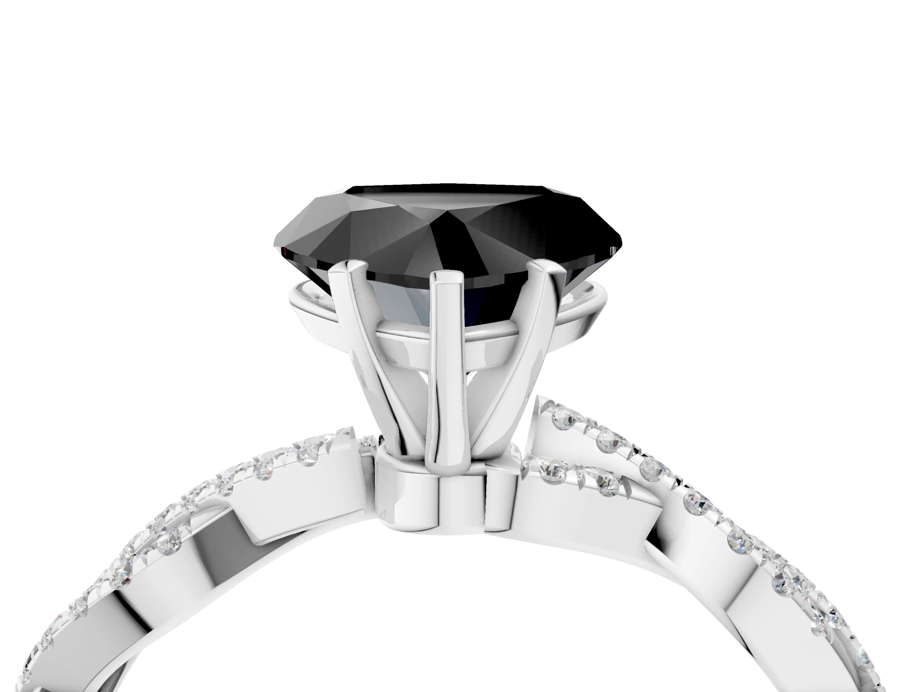 White gold Fancy Black Heart Cut Solitaire Twisted Pave Band with Four-Prong Setting_7
