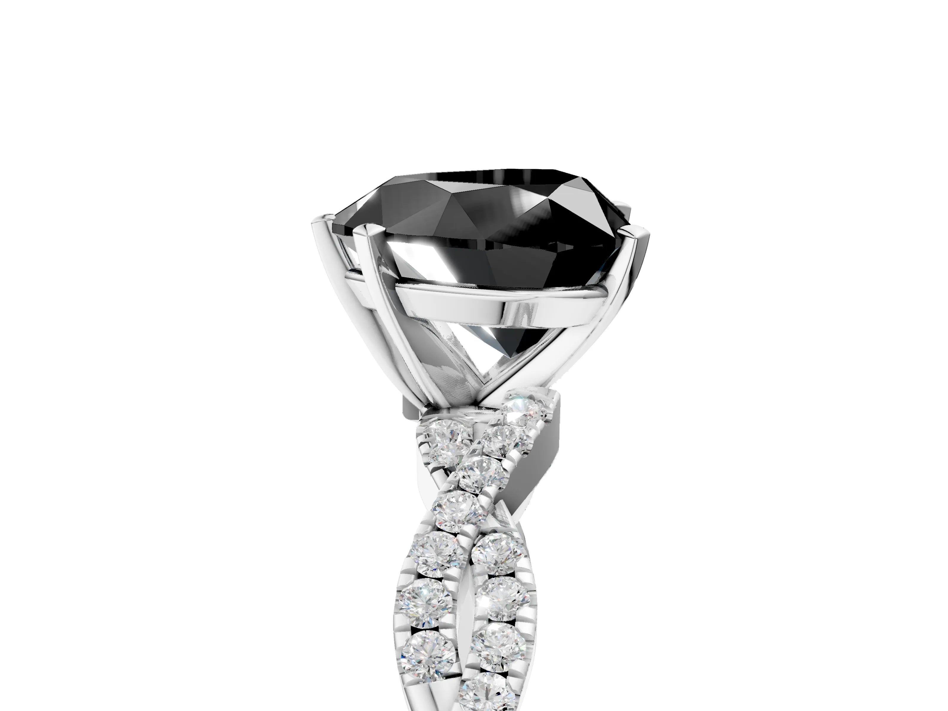 White gold Fancy Black Heart Cut Solitaire Twisted Pave Band with Four-Prong Setting_8