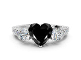 White gold Fancy Black Heart Cut Three-Stone Diamond Ring with Pavé Band and Four-Prong Setting_12