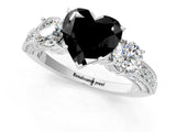 White gold Fancy Black Heart Cut Three-Stone Diamond Ring with Pavé Band and Four-Prong Setting_13
