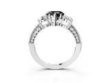 White gold Fancy Black Heart Cut Three-Stone Diamond Ring with Pavé Band and Four-Prong Setting_15