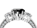 White gold Fancy Black Heart Cut Three-Stone Diamond Ring with Pavé Band and Four-Prong Setting_16