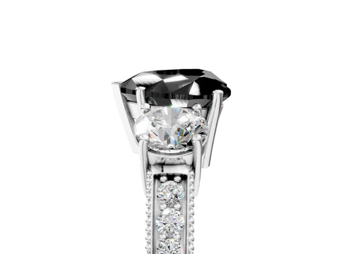 White gold Fancy Black Heart Cut Three-Stone Diamond Ring with Pavé Band and Four-Prong Setting_17