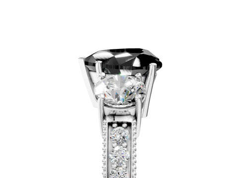 White gold Fancy Black Heart Cut Three-Stone Diamond Ring with Pavé Band and Four-Prong Setting_5