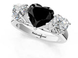 White gold Fancy Black Heart Cut Three-Stone Diamond Ring with Prong Setting on a Classic Band_1