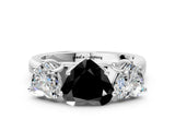 White gold Fancy Black Heart Cut Three-Stone Diamond Ring with Prong Setting on a Classic Band_12