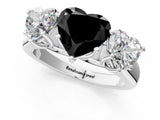 White gold Fancy Black Heart Cut Three-Stone Diamond Ring with Prong Setting on a Classic Band_13