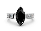 White gold Fancy Black Marquise Cut Brilliant Channel-Set Diamond Ring with Bezel Prong Setting_12