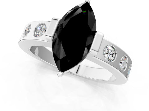 White gold Fancy Black Marquise Cut Brilliant Channel-Set Diamond Ring with Bezel Prong Setting_13