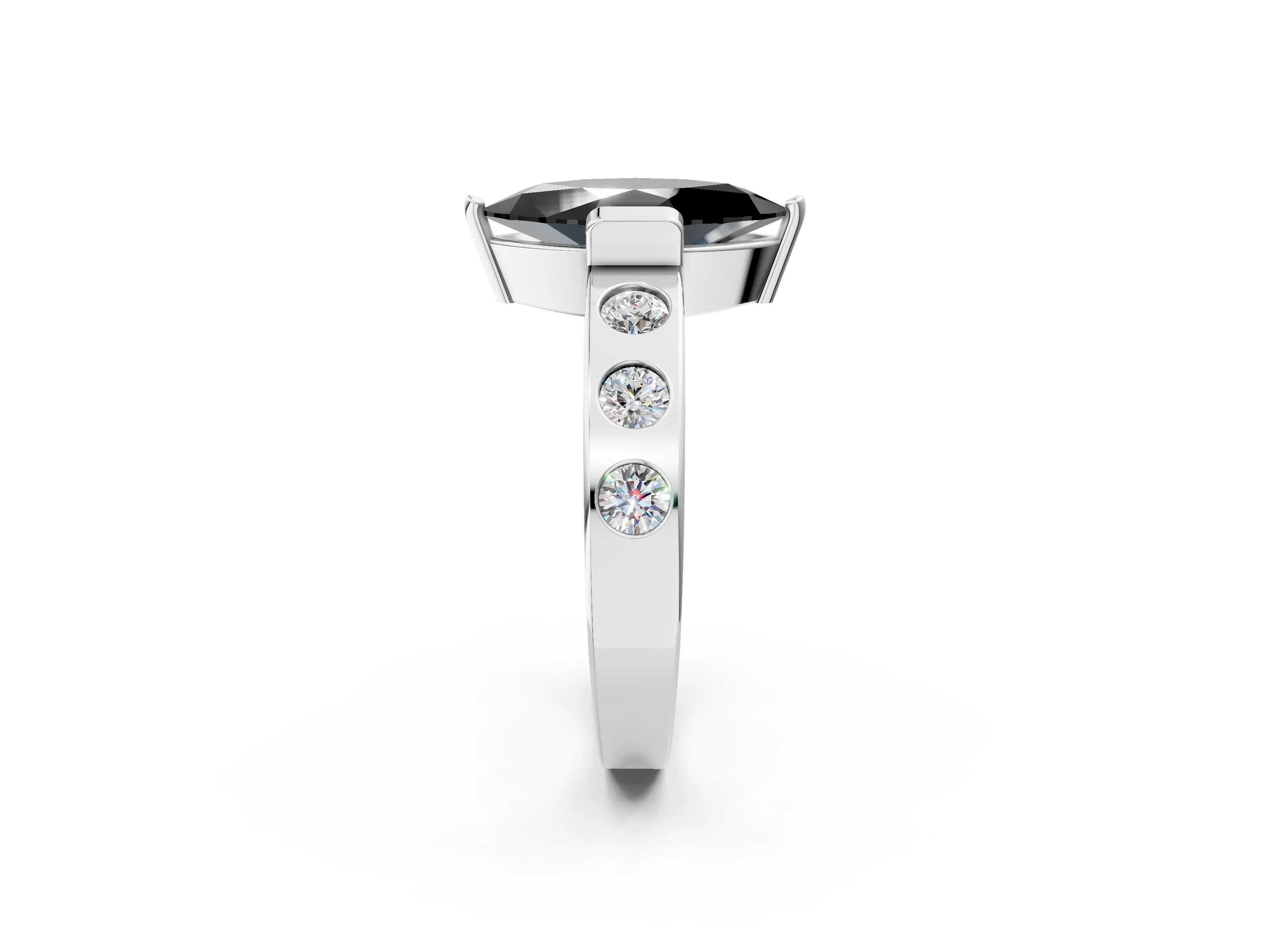 White gold Fancy Black Marquise Cut Brilliant Channel-Set Diamond Ring with Bezel Prong Setting_14