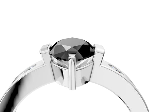 White gold Fancy Black Marquise Cut Brilliant Channel-Set Diamond Ring with Bezel Prong Setting_16