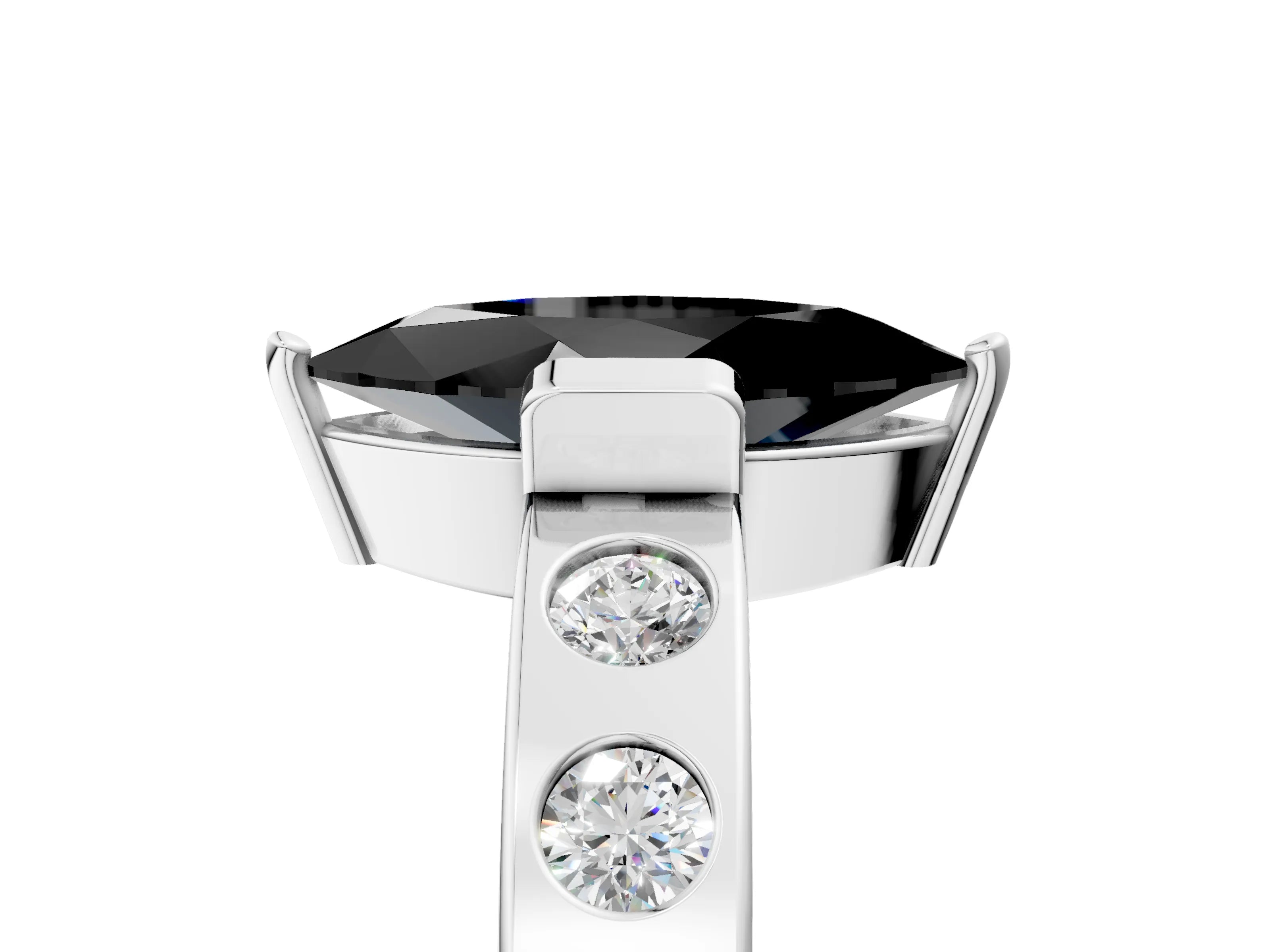 White gold Fancy Black Marquise Cut Brilliant Channel-Set Diamond Ring with Bezel Prong Setting_17
