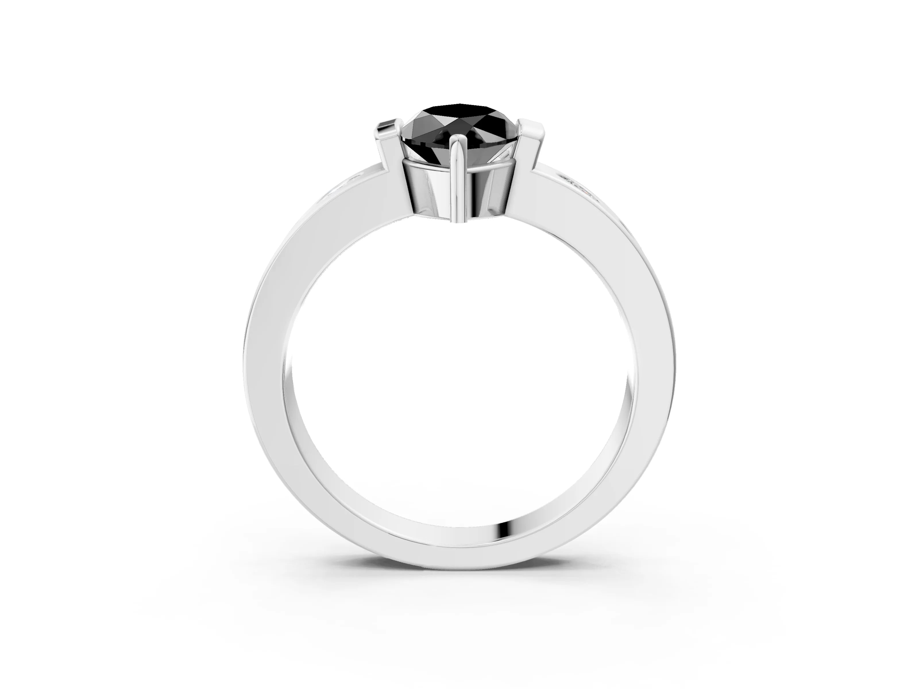 White gold Fancy Black Marquise Cut Brilliant Channel-Set Diamond Ring with Bezel Prong Setting_3