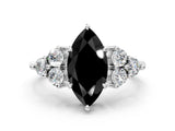 White gold Fancy Black Marquise Cut Brilliant Diamond Cluster Accent Solitaire Ring with Prong Setting_12
