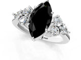White gold Fancy Black Marquise Cut Brilliant Diamond Cluster Accent Solitaire Ring with Prong Setting_13