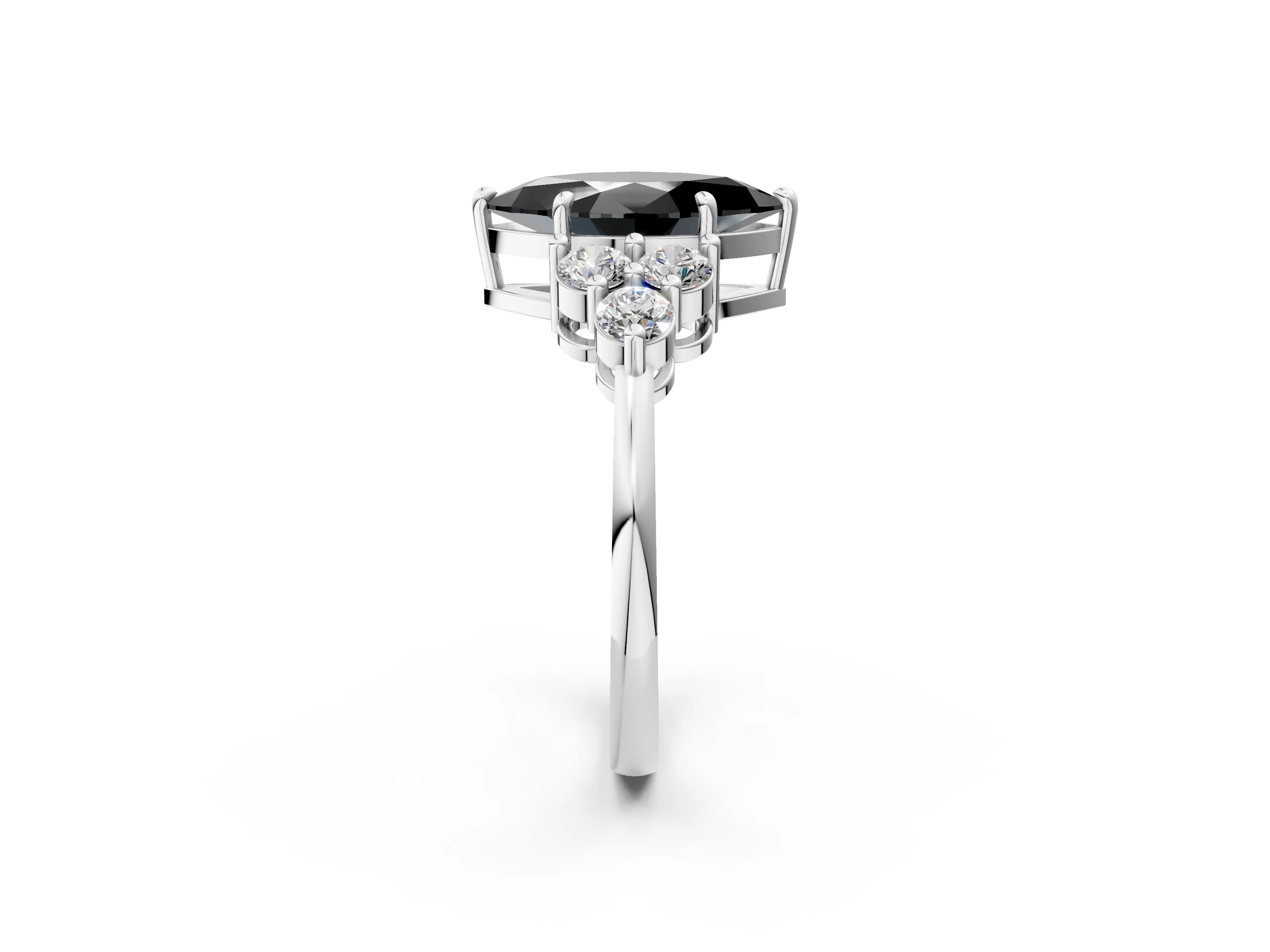 White gold Fancy Black Marquise Cut Brilliant Diamond Cluster Accent Solitaire Ring with Prong Setting_14
