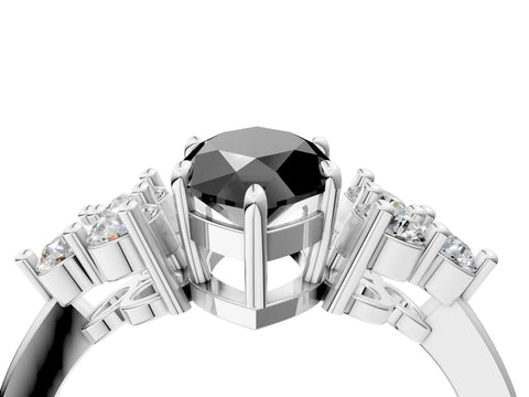 White gold Fancy Black Marquise Cut Brilliant Diamond Cluster Accent Solitaire Ring with Prong Setting_16