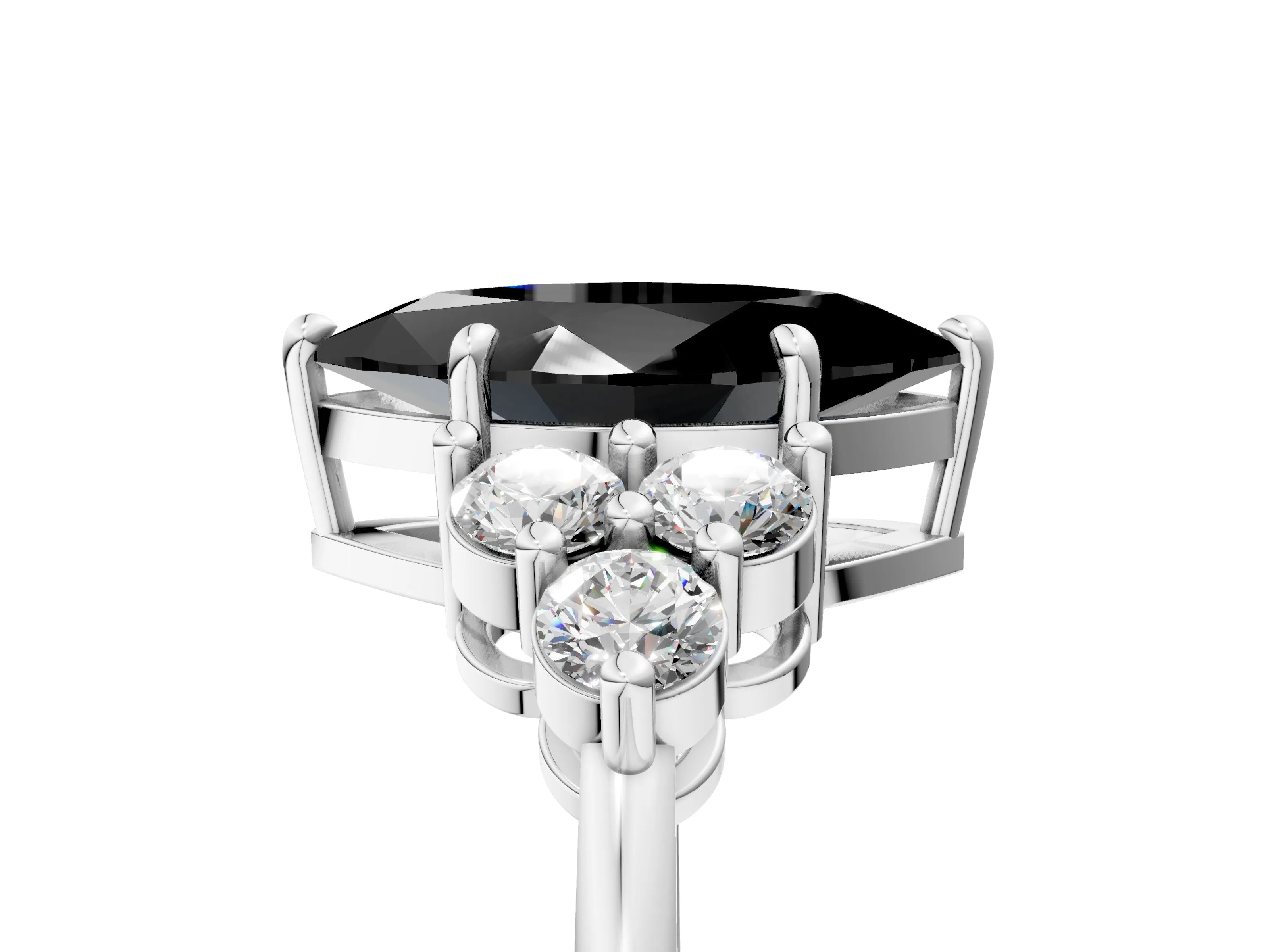 White gold Fancy Black Marquise Cut Brilliant Diamond Cluster Accent Solitaire Ring with Prong Setting_17