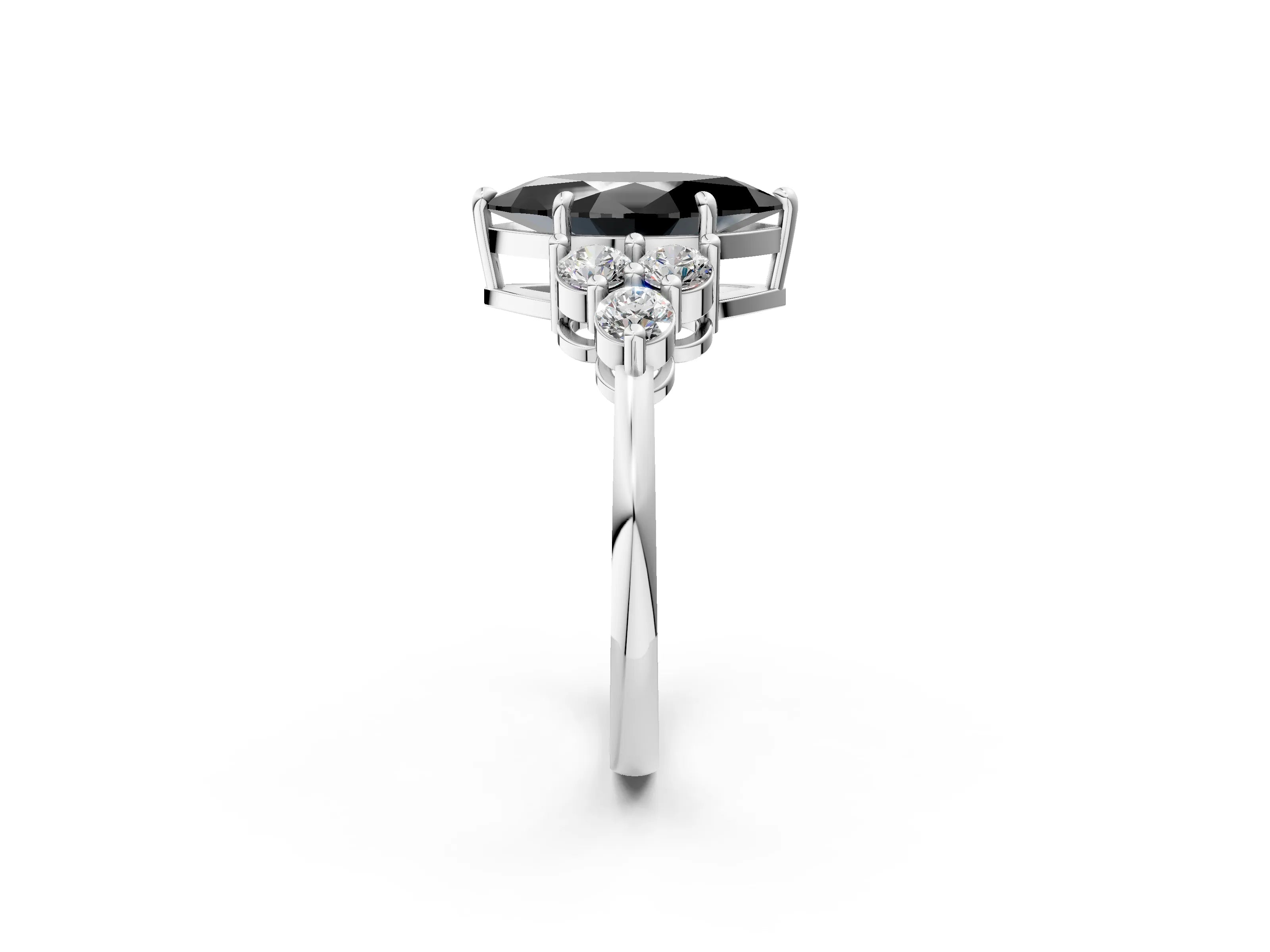 White gold Fancy Black Marquise Cut Brilliant Diamond Cluster Accent Solitaire Ring with Prong Setting_2
