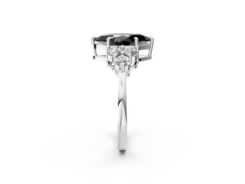 White gold Fancy Black Marquise Cut Brilliant Diamond Cluster Accent Solitaire Ring with Prong Setting_2