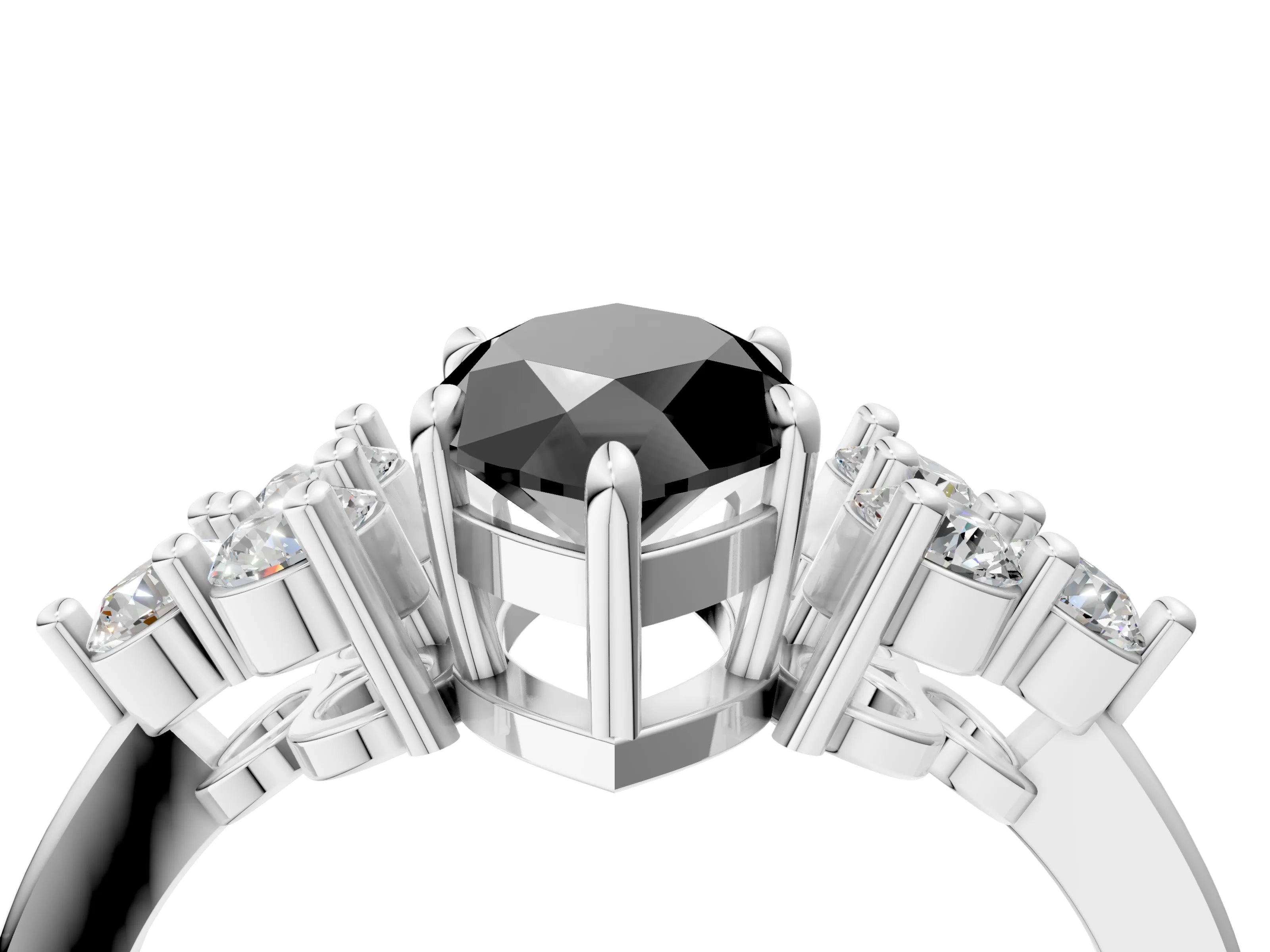 White gold Fancy Black Marquise Cut Brilliant Diamond Cluster Accent Solitaire Ring with Prong Setting_4