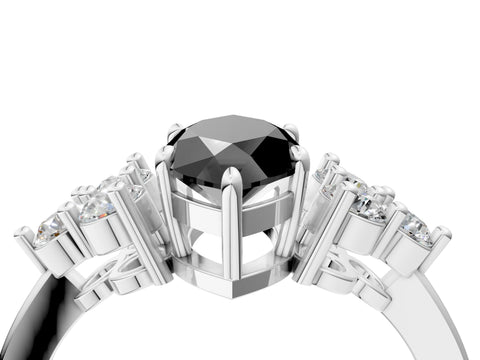 White gold Fancy Black Marquise Cut Brilliant Diamond Cluster Accent Solitaire Ring with Prong Setting_4
