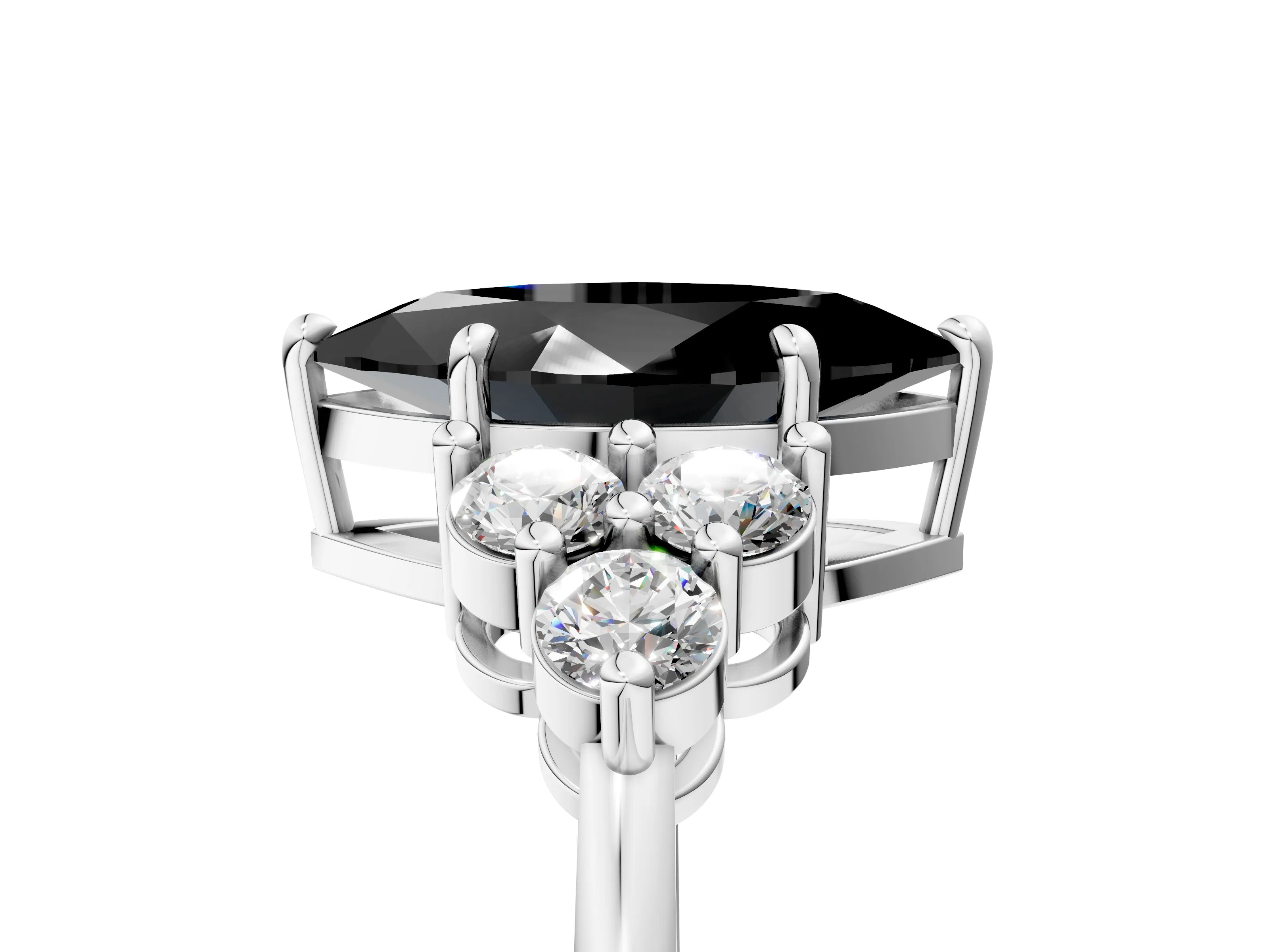 White gold Fancy Black Marquise Cut Brilliant Diamond Cluster Accent Solitaire Ring with Prong Setting_5