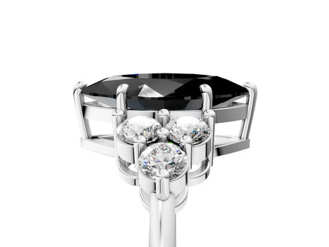 White gold Fancy Black Marquise Cut Brilliant Diamond Cluster Accent Solitaire Ring with Prong Setting_5
