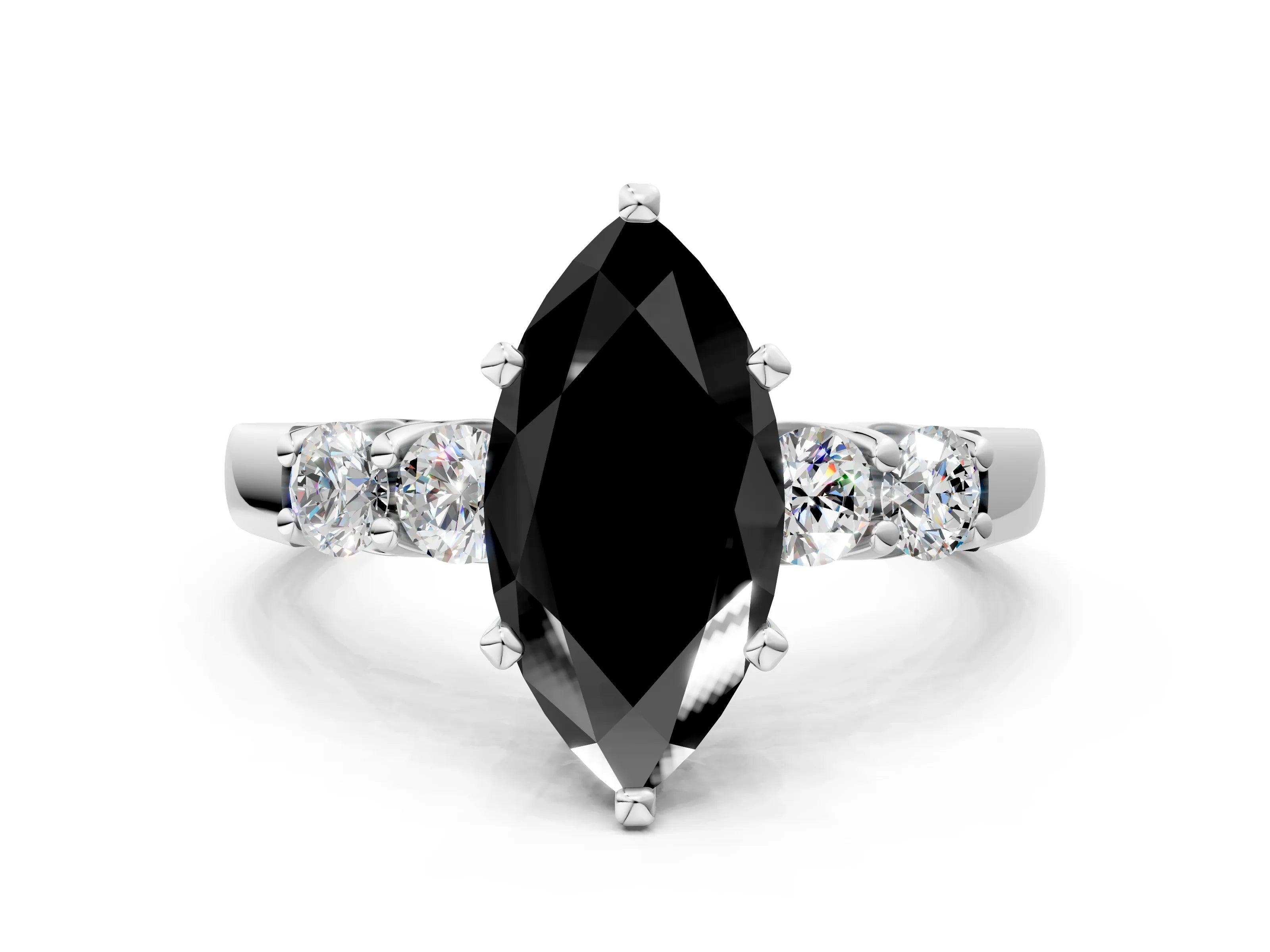 White gold Fancy Black Marquise Cut Brilliant Diamond Five-Stone Engagement Ring with Prong Setting on a Classic Band_3